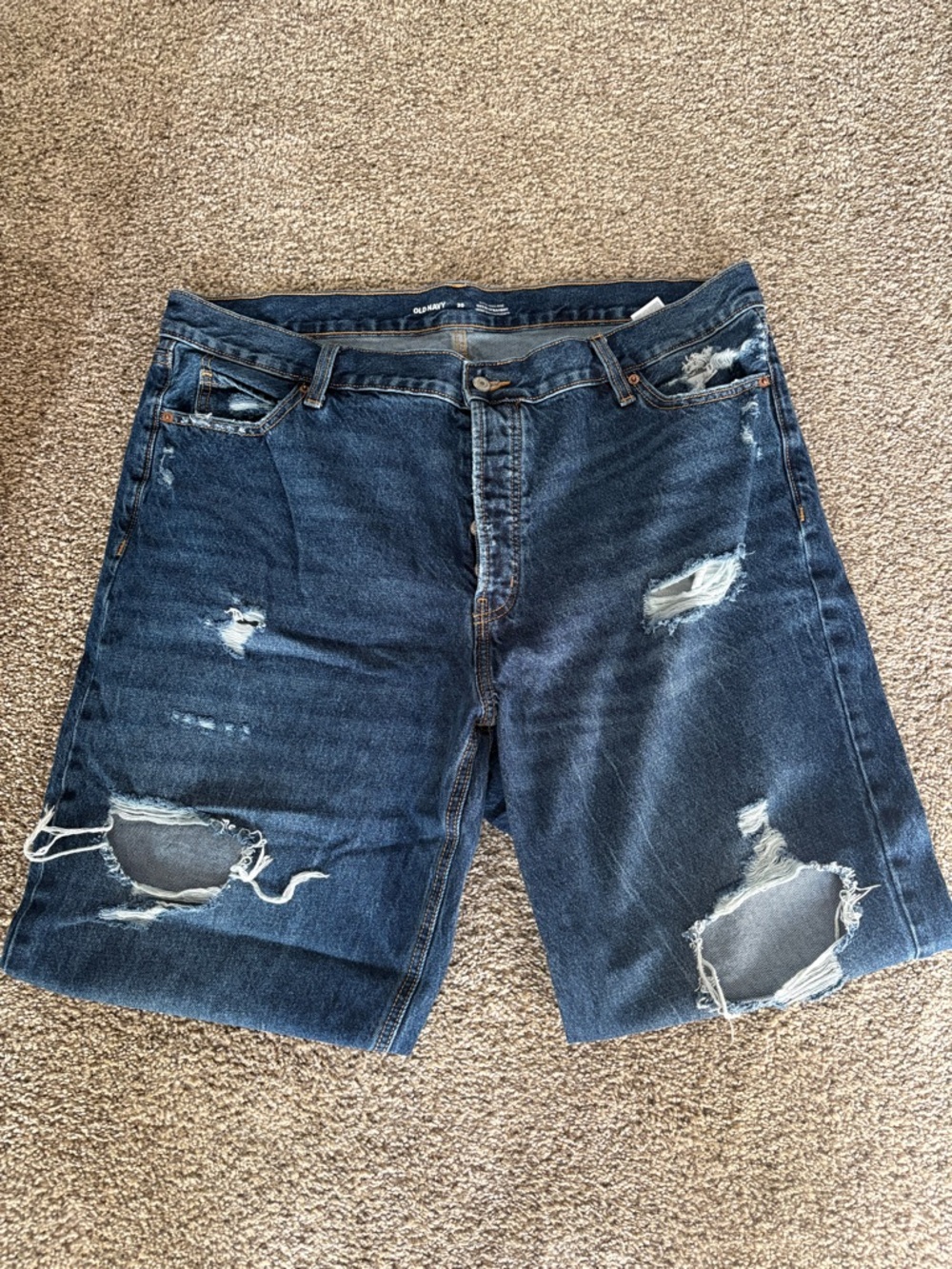 Old Navy Women's Straight Leg Jeans - Dark Blue Distressed